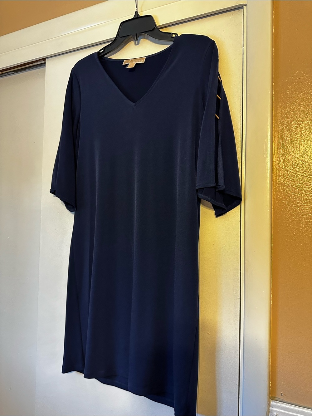 Michael Kors Navy V-Neck Midi Dress with Side Hardware
